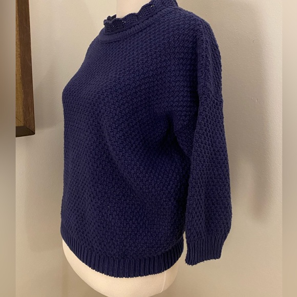 Vintage, Gorgeous Blue Turtle Bay Sweater w/ Crocheted neckline, Made in USA - Picture 6 of 10